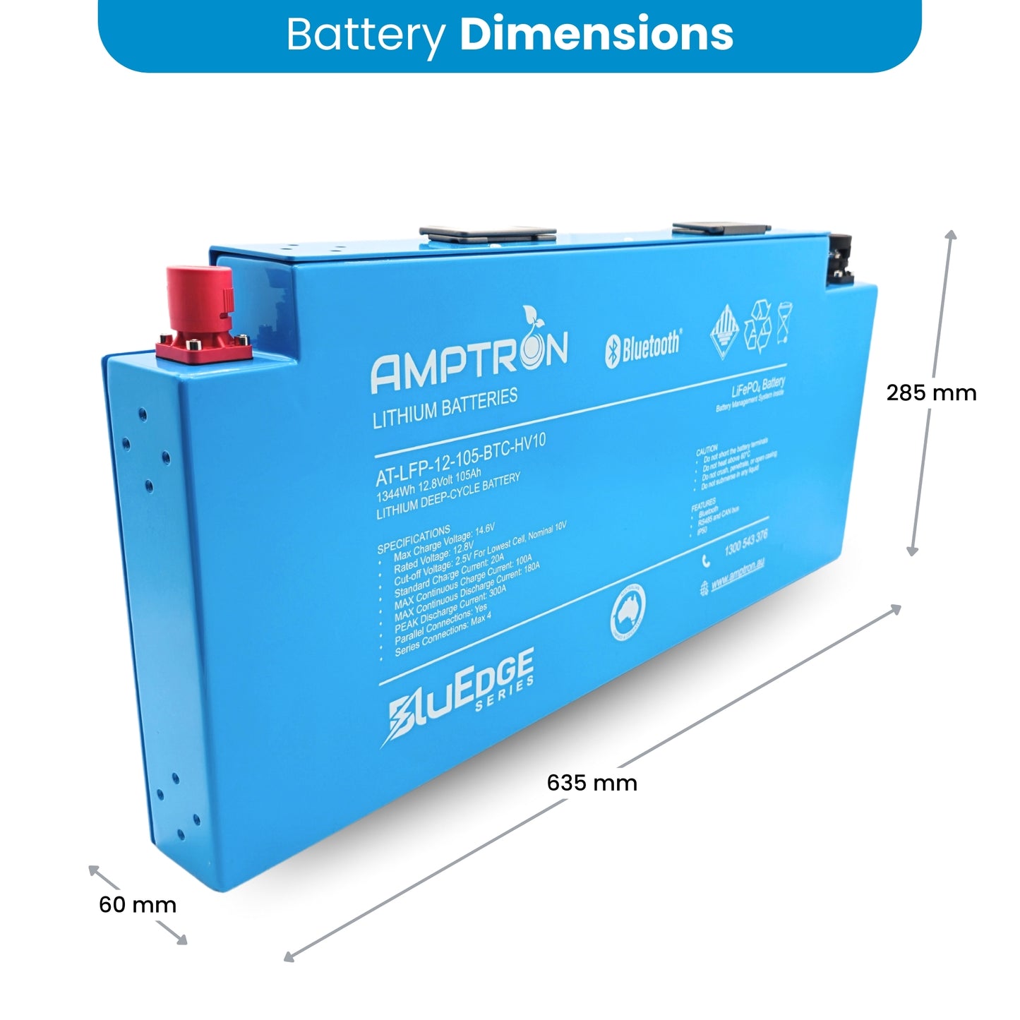 Amptron 12V 105AH/180A LiFePO4 Blade Battery with Bluetooth